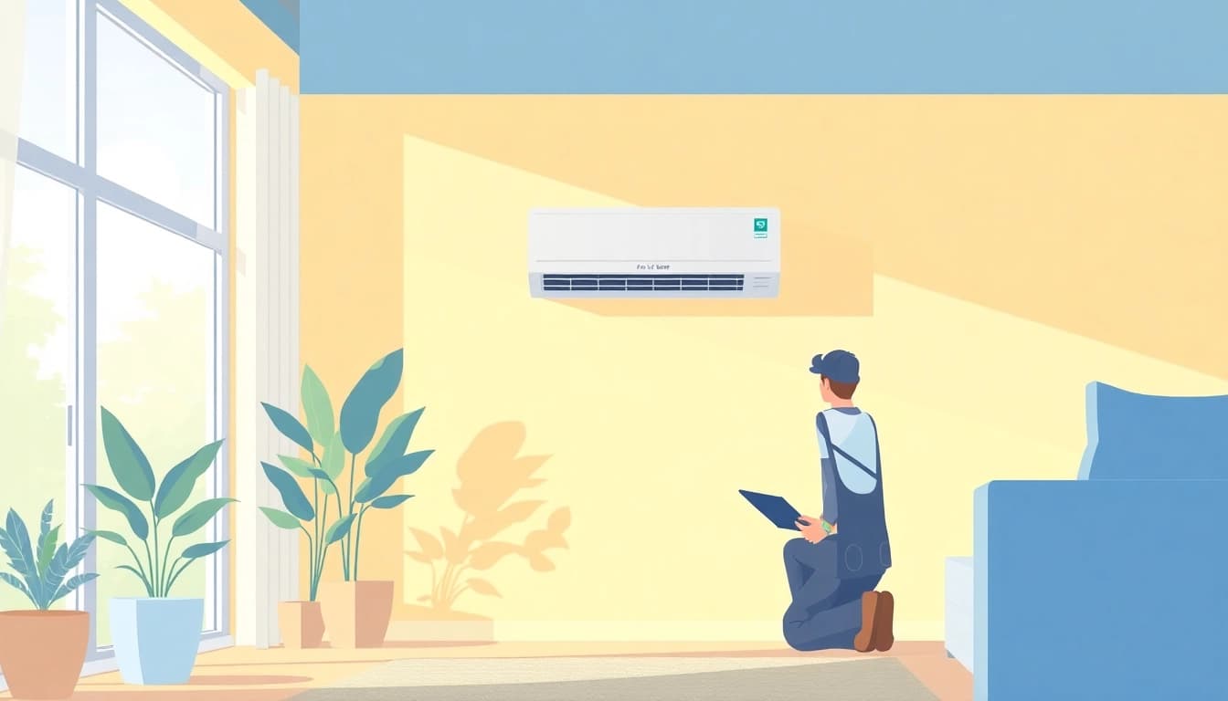 Efficiently Klima installieren with a technician showcasing air conditioning installation in a cozy home.