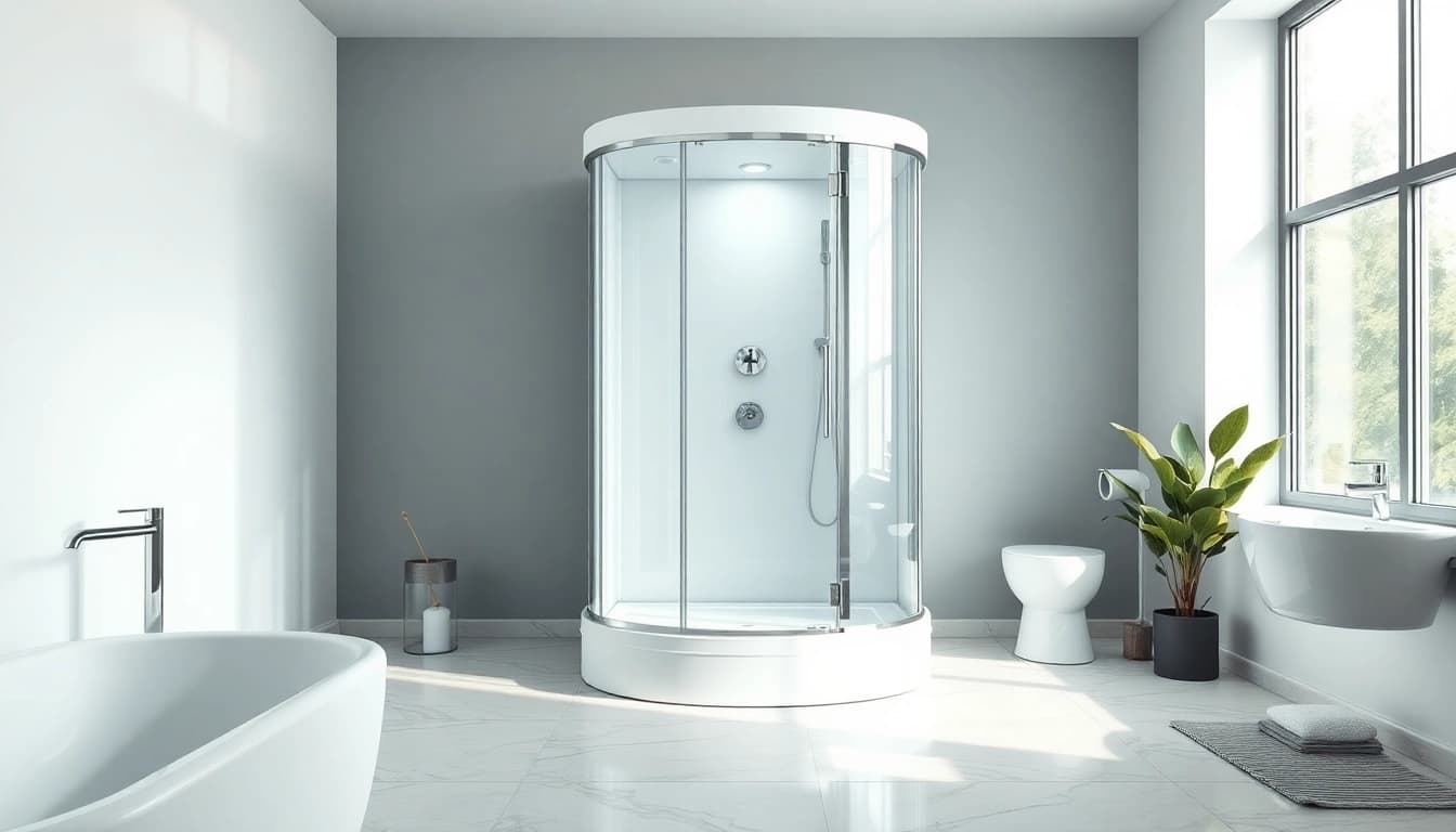 Duschkabine 90x90 komplett in modernem Badezimmer-Design mit eleganten Akzenten.