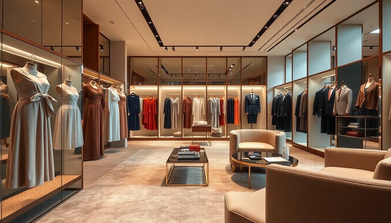 Alvionz showcases high-end fashion in an elegant boutique atmosphere, inviting shoppers.