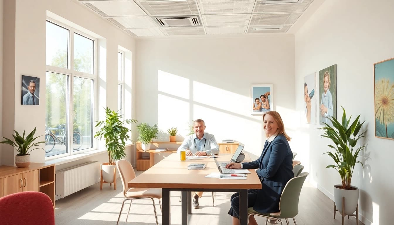 Professionelle Unternehmensberatung Altenpflege in einem hellen, modernen Büro mit freundlichen Beratern.