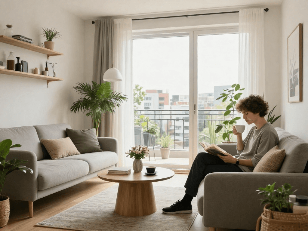 Möblierte monteurwohnung hannover mit modernem Wohnraum und natürlichem Licht.