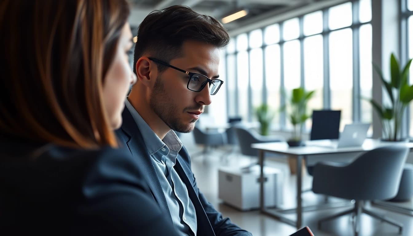 Headhunter Schweiz in einem professionellen Gespräch mit einem Kandidaten in einem modernen Büro.
