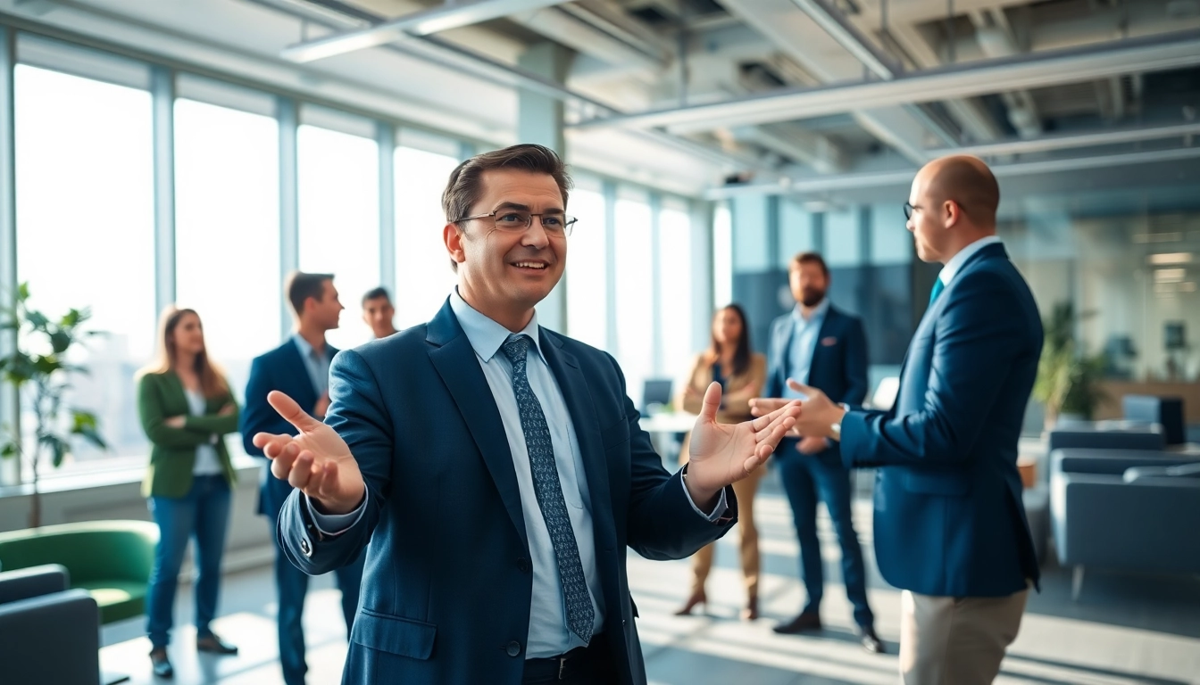 Headhunter Ingenieure with expert skills facilitating discussions in a modern office