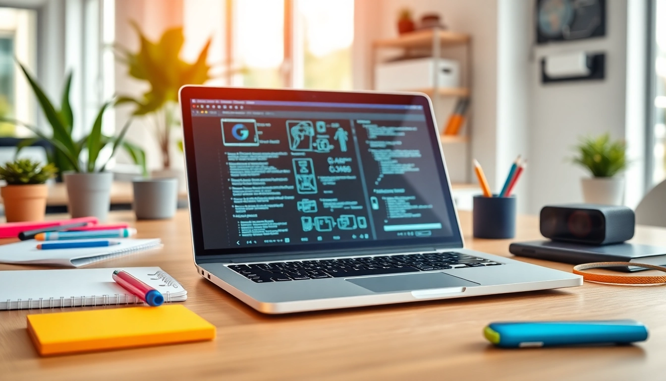Technik Tipps zu neuesten Technologien auf einem modernen Tisch mit Laptop und Gadgets.