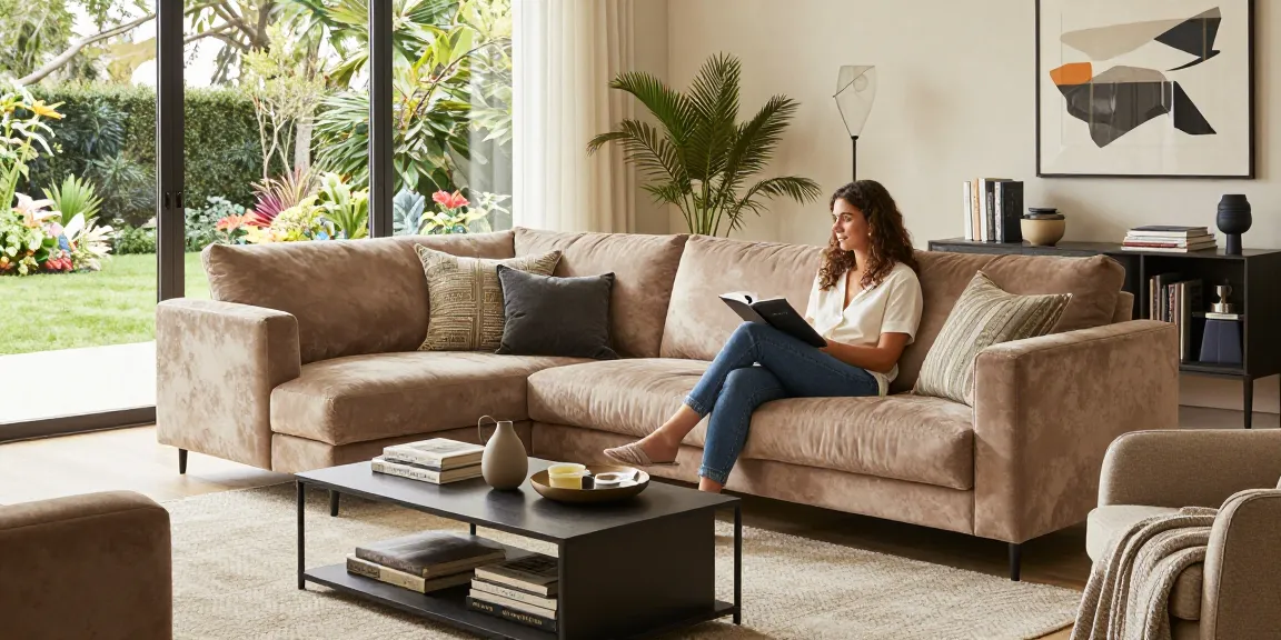 Baxter Möbel Erfahrungen, präsentiert mit einem Paar, das sich auf einem luxuriösen Baxter Sofa entspannt, umgeben von stilvoller Dekoration.