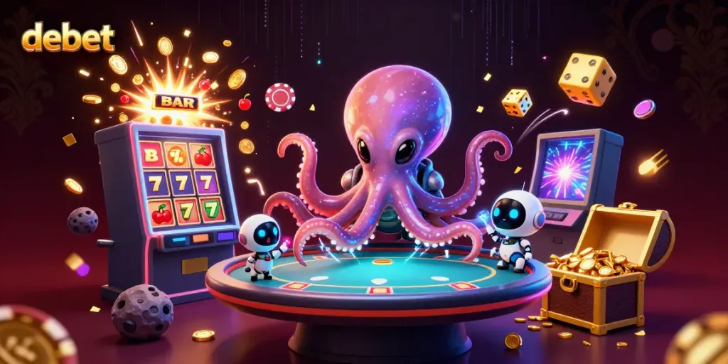Experience thrilling gameplay with debet in a vibrant 3D casino scene full of excitement and strategic action.