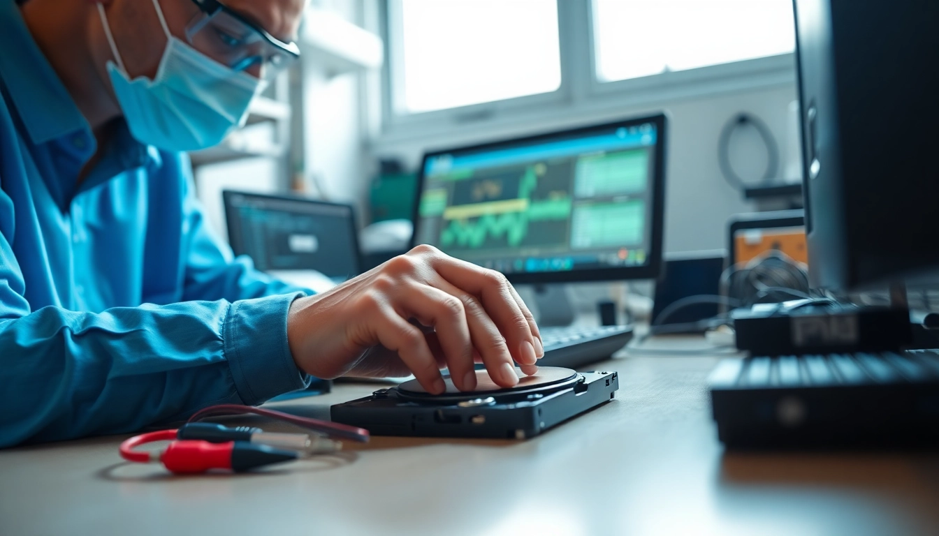 Datenrettung externe festplatte in Aktion mit einem Experten, der präzise arbeitet.