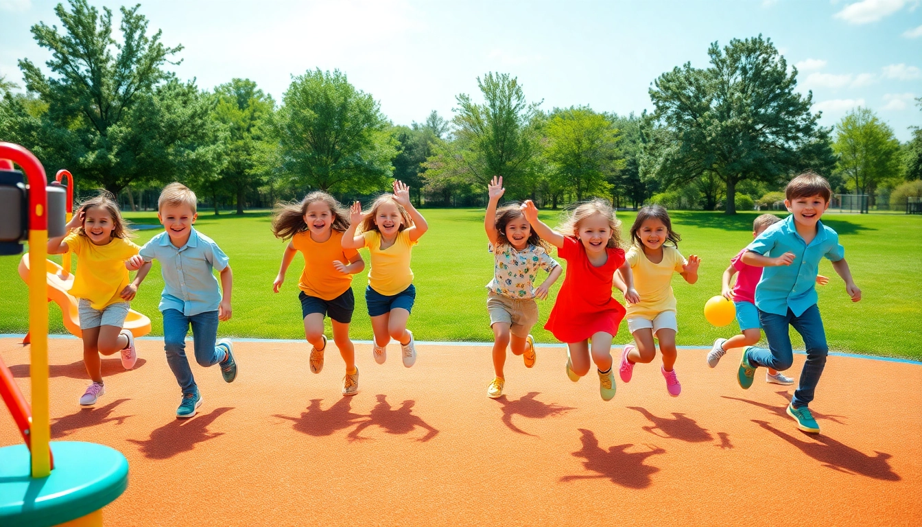 Jetzt Details ansehen: Kinder spielen gemeinsam Bewegungsspiele im Freien und erleben Spass und Freude.