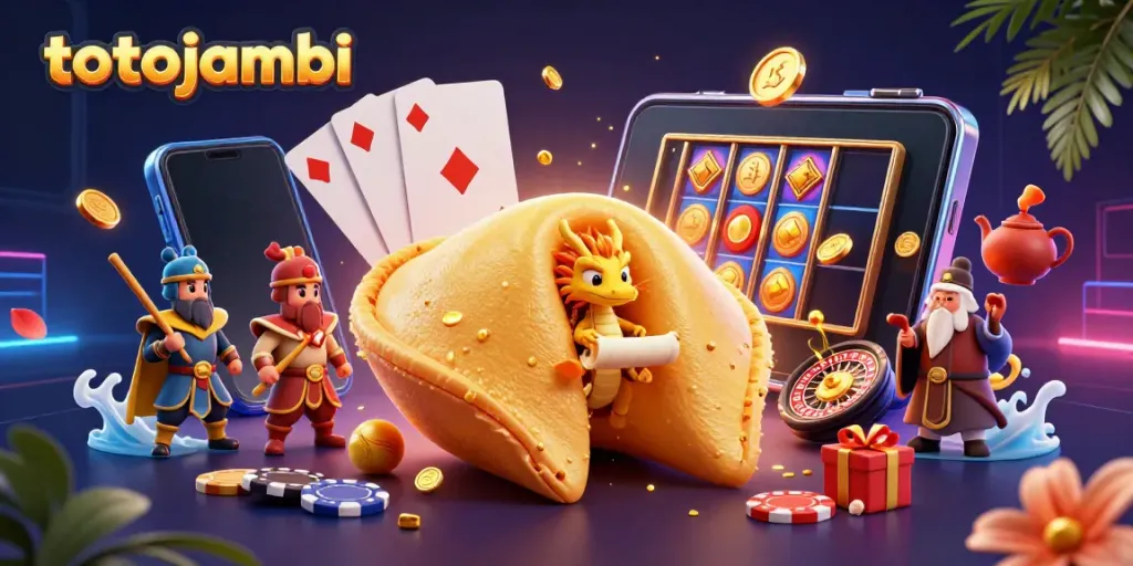 Experience thrilling action at totojambi with a vibrant scene of fortune, dragons, and casino excitement.