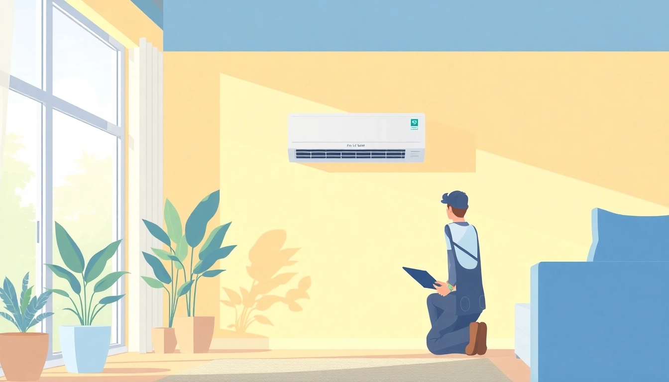 Efficiently Klima installieren with a technician showcasing air conditioning installation in a cozy home.