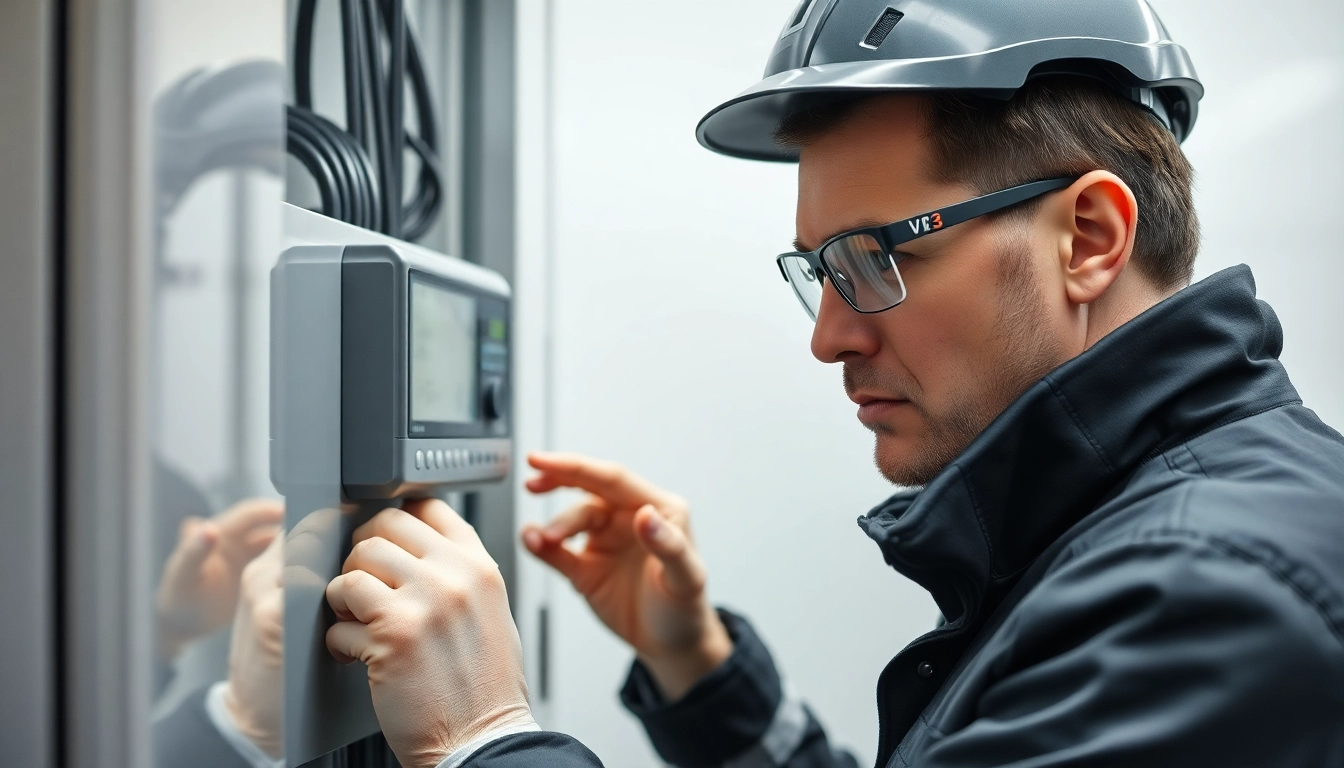 Techniker führt eine DGUV V3 Prüfung an einem elektrischen Gerät durch und gewährleistet die Sicherheit am Arbeitsplatz.