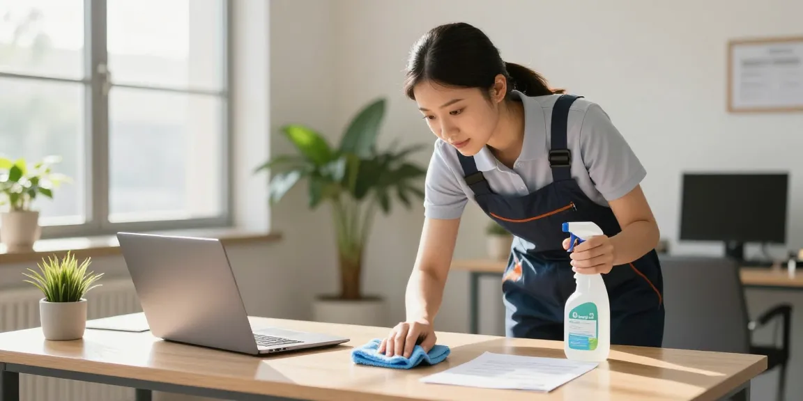 Professional cleaner providing unterhaltsreinigung solothurn in a bright, sunny office setting.