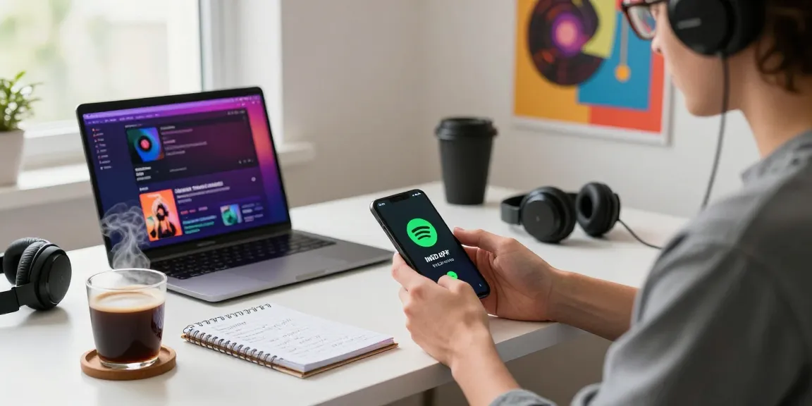 Engaging with Spotify Mod APK on a modern workspace setup for seamless music streaming.
