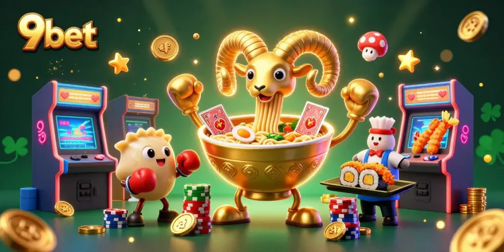 Experience the vibrant 9bet casino scene with dynamic characters, colorful gaming elements, and exciting visuals.