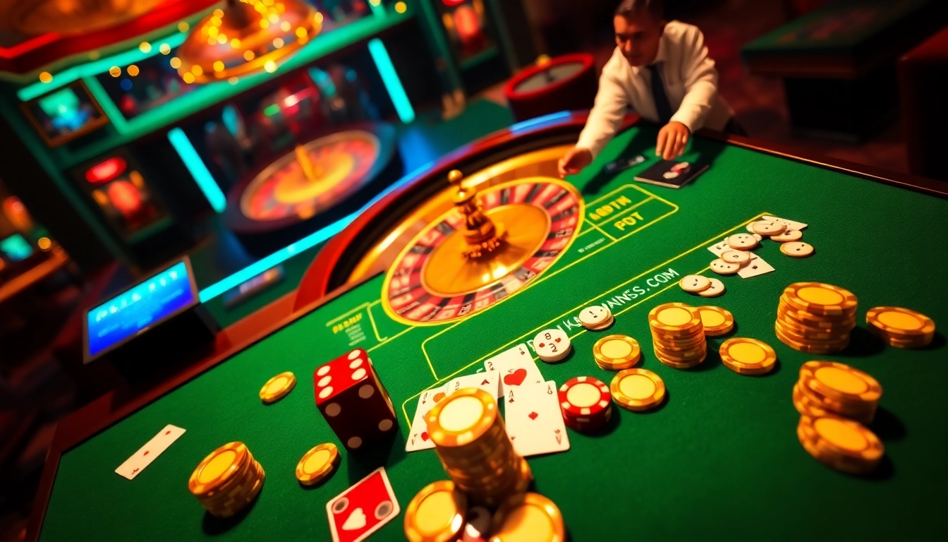 A professional gambler placing bets at 789win.com, surrounded by vibrant casino elements like cards and roulette.