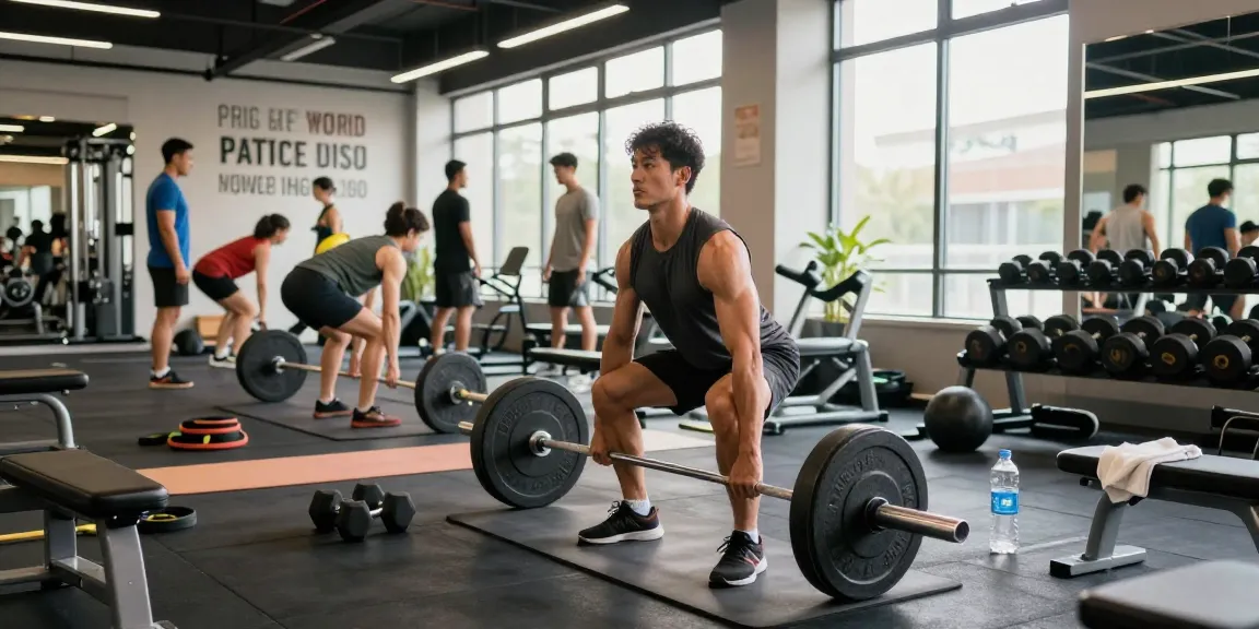 Bodybuilder lifting weights in a modern gym at Anabolika Shop, showcasing muscle growth and strength training.