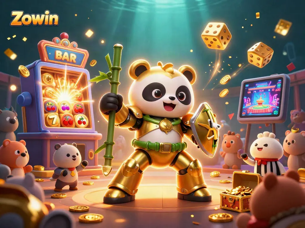 Zowin invites players to engage with vivid slots and jackpot excitement amidst a dynamic 3D casino scene.