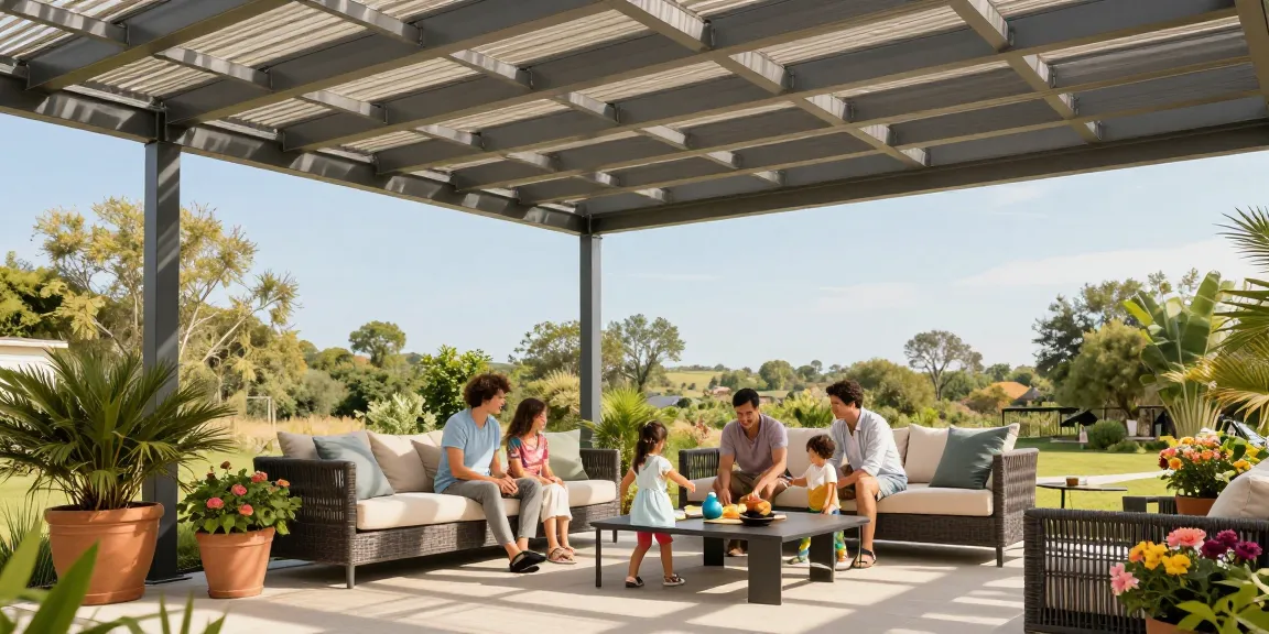 Moderne Terrassenüberdachungen bieten stilvollen Wetterschutz für gemütliche Familienmomente im Freien.