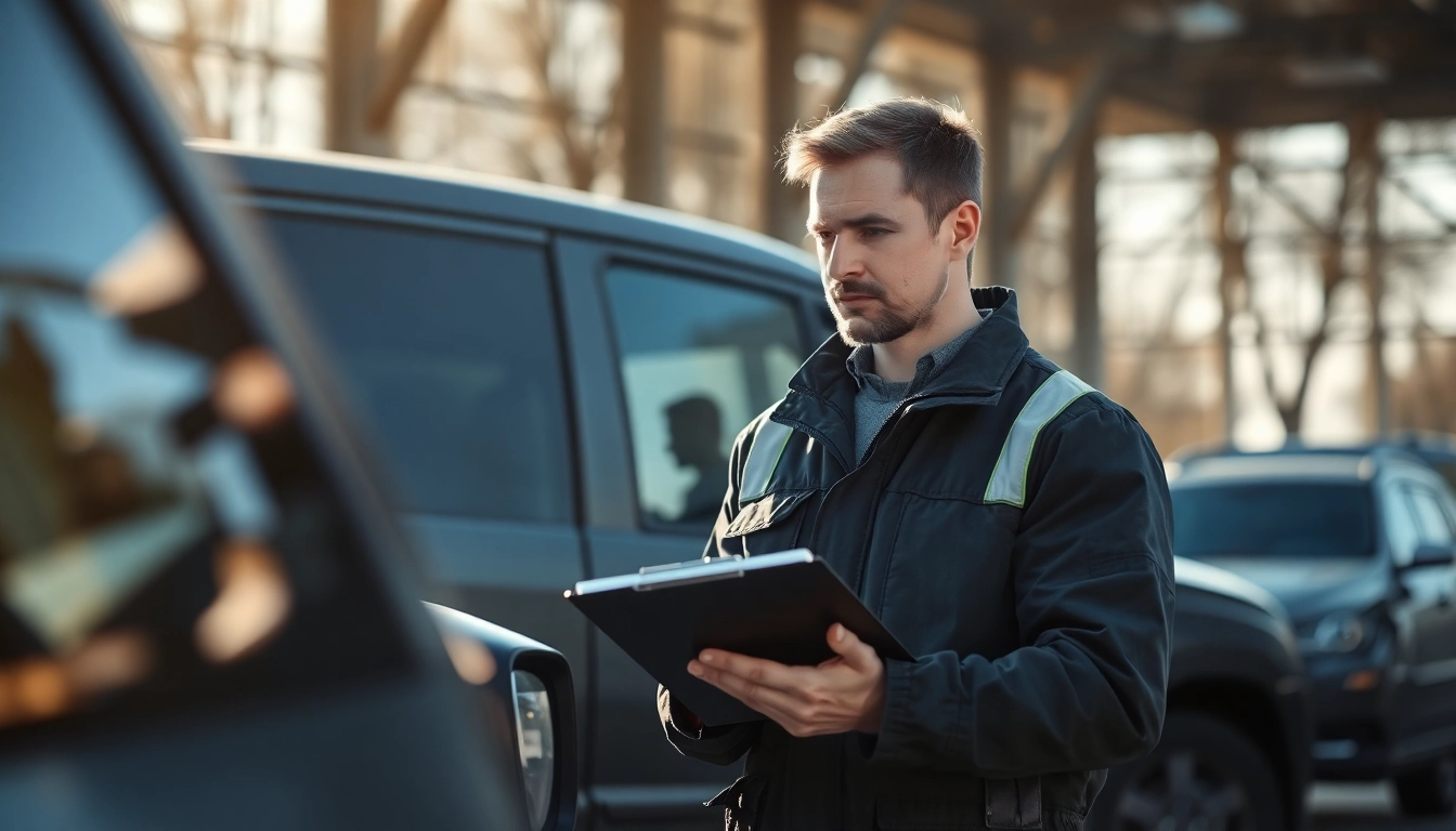 Kfz Gutachter Berlin assesses vehicle damage at an accident site using expert judgment.