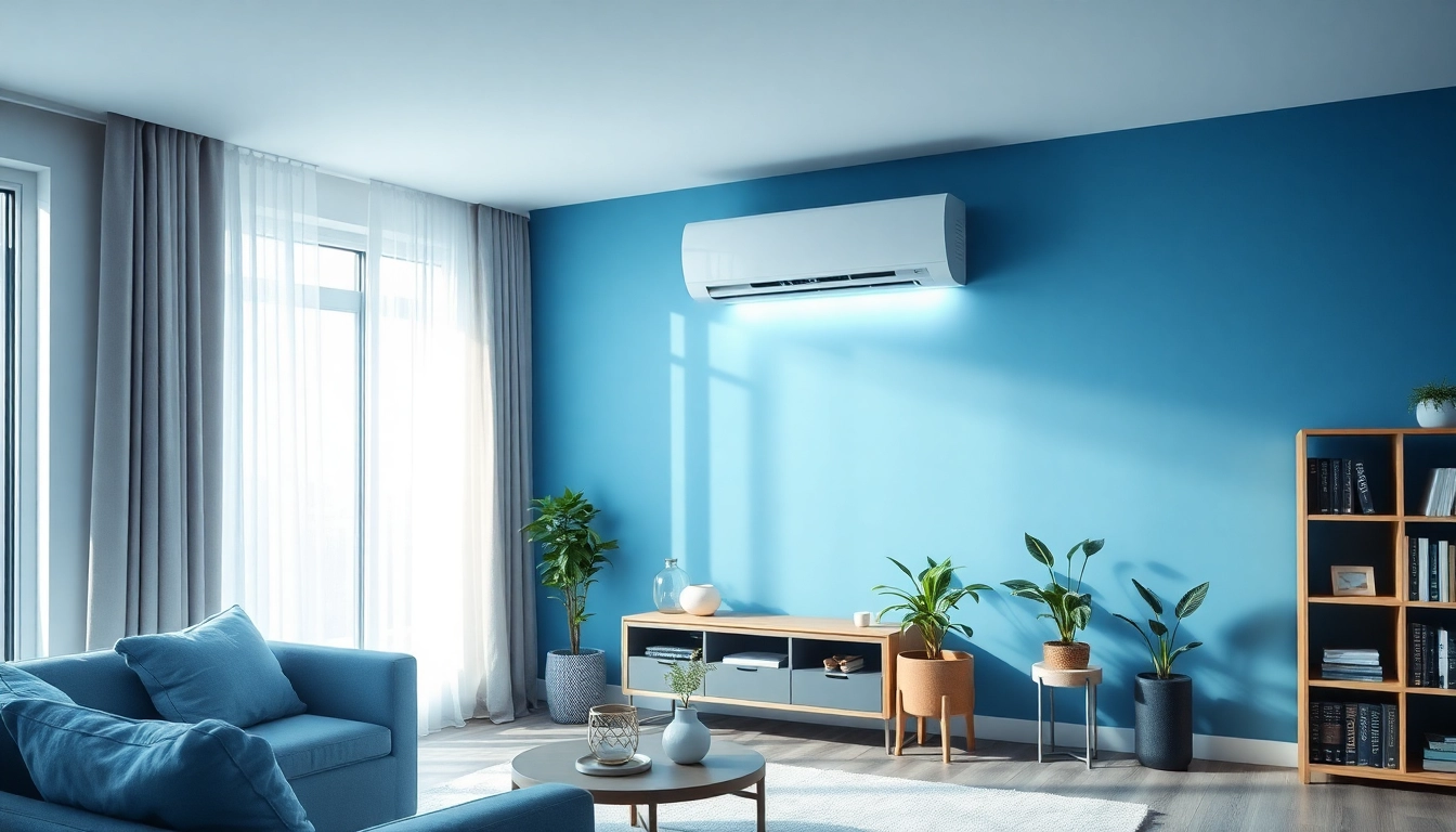 Klimaanlage kaufen: Moderne Klimaanlage im stilvollen Wohnzimmer für optimale Raumtemperatur.