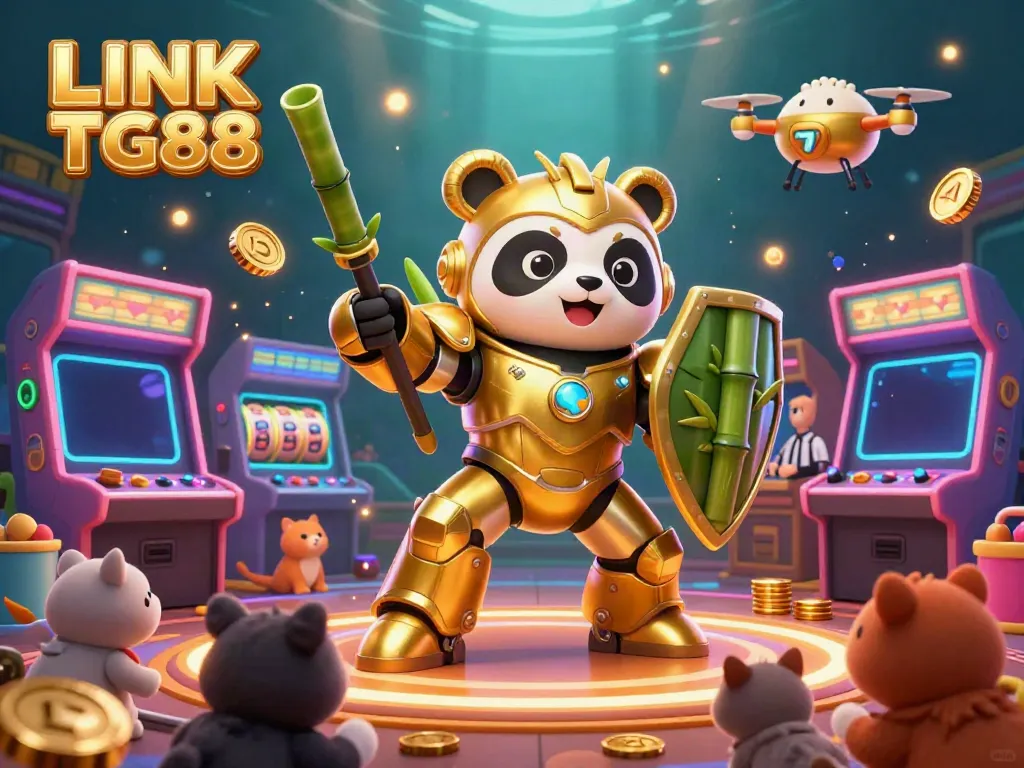 Engage with thrilling casino fun at LINK TG88 featuring a golden panda in a mech-suit.
