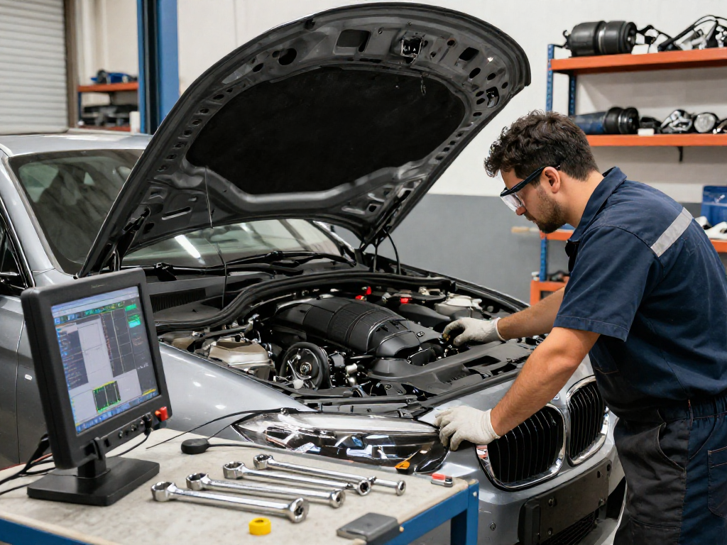 Professionelles Werkstattpersonal beim BMW Steuerkette wechseln in Hannover.