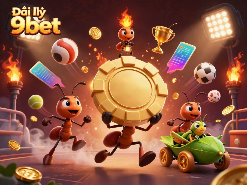 Experience thrilling adventures as Đại lý 9bet ants transport oversized poker chips during a heist.
