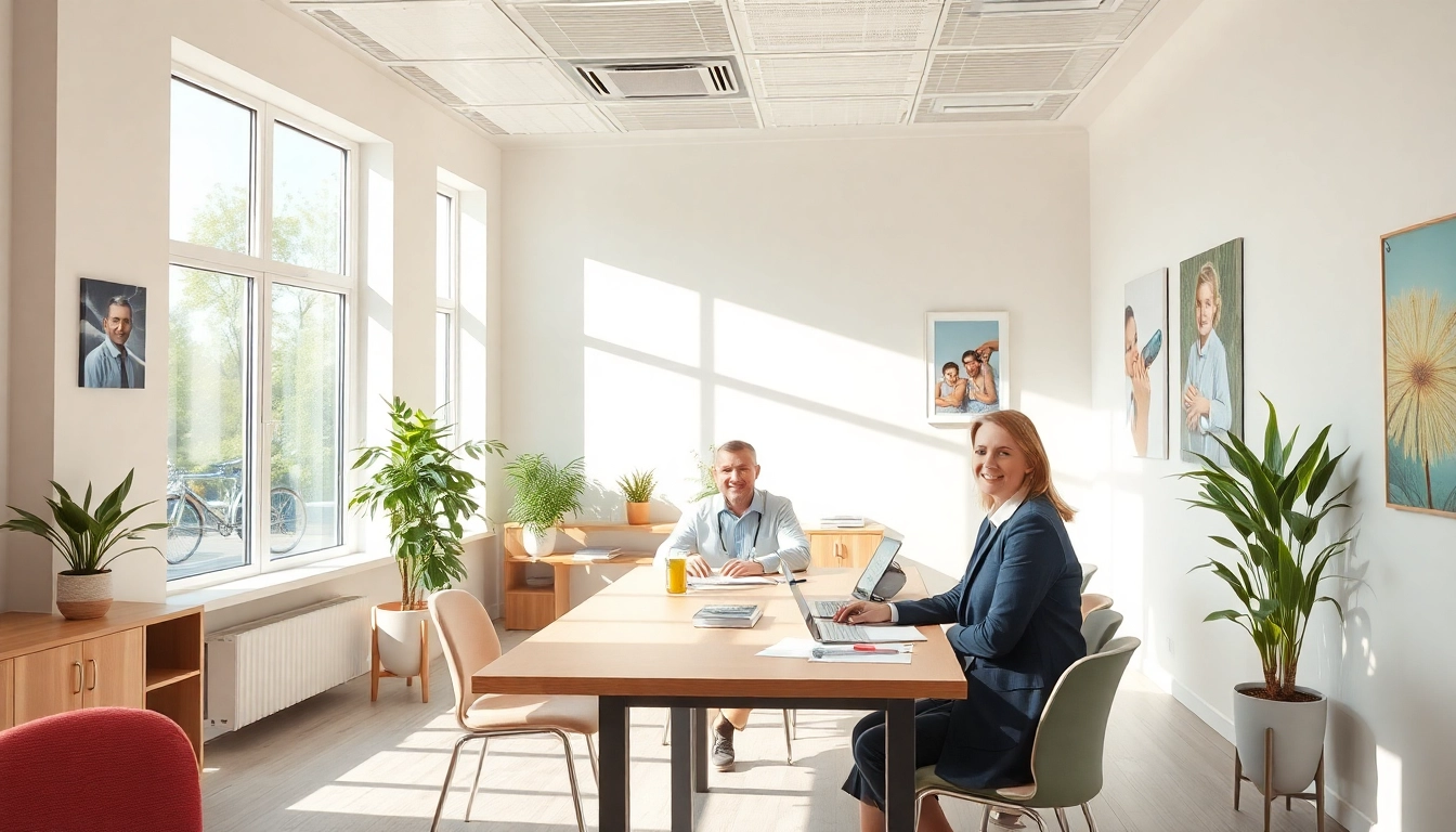 Professionelle Unternehmensberatung Altenpflege in einem hellen, modernen Büro mit freundlichen Beratern.