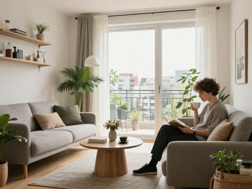 Möblierte monteurwohnung hannover mit modernem Wohnraum und natürlichem Licht.