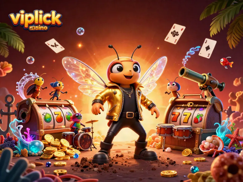 Experience the vibrant energy of vipluck casino with a rock star and engaging casino elements.