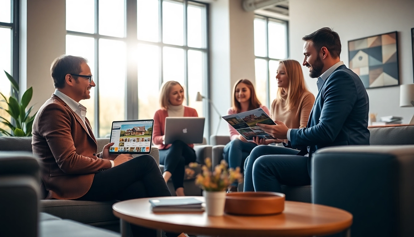 Immobilienmakler Frankfurt Ginnheim berät Familie beim Immobilienkauf in modernem Büro.