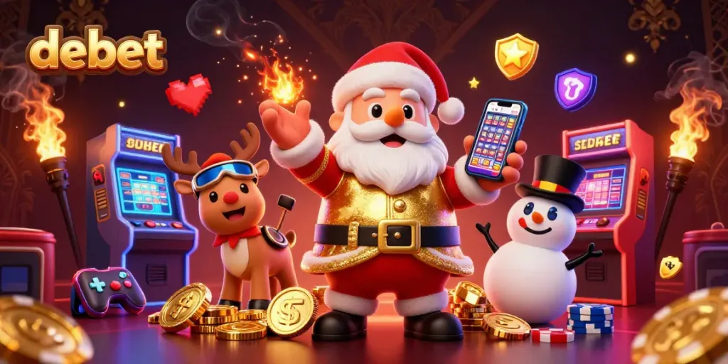 Experience the excitement at DEBET casino with Santa and friends spinning jackpots and winning prizes.