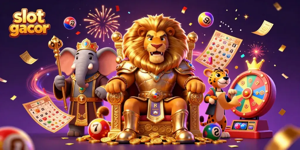 Experience the excitement of "slot gacor" with a rich casino scene featuring vibrant characters and dynamic gaming elements.