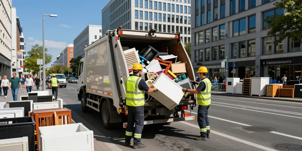 Sperrmüllabholung Berlin: Professionelles Team beim Sammeln von Sperrmüll in der Stadt.
