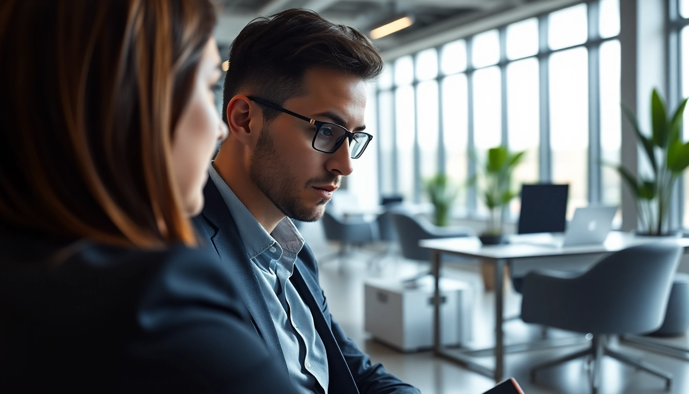 Headhunter Schweiz in einem professionellen Gespräch mit einem Kandidaten in einem modernen Büro.