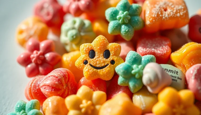 Colorful cannabis gummibärchen in a playful arrangement showcasing unique shapes and flavors.