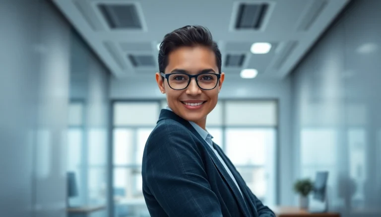 Create an appealing ai professional headshot of a well-dressed individual in an office setting.