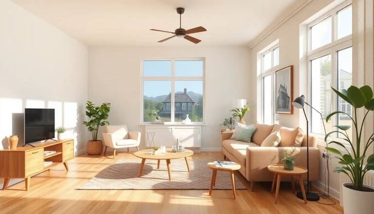 Frisch renoviertes Wohnzimmer zur Hausrenovierung mit modernem Design und warmen Farben