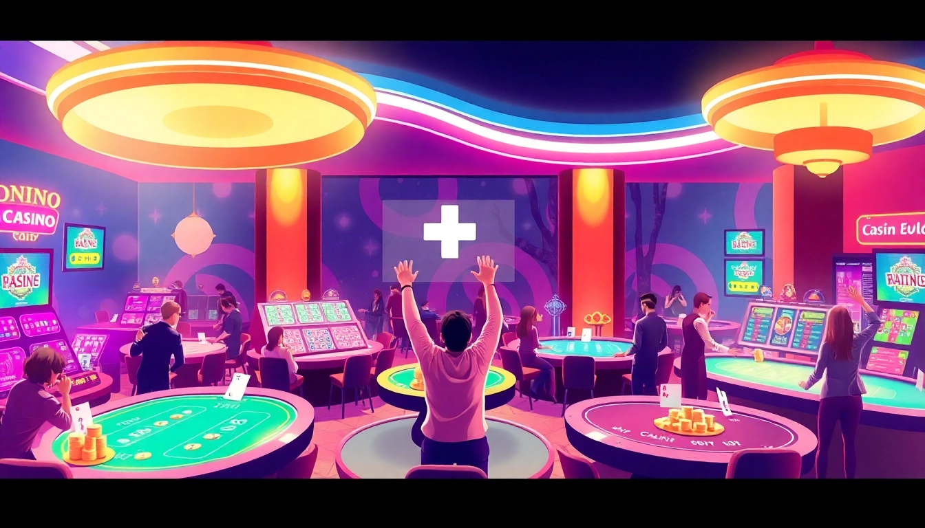 Experience thrilling games at online casino schweiz with vibrant gaming tables and excited players.