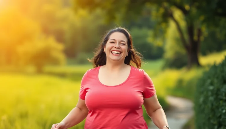 Motivierte Person genießt den Gewichtsverlust durch aktive Lebensweise und gesunde Ernährung in der Natur.