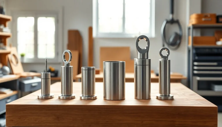 Ansicht von hochwertigen Abstandhaltern aus Edelstahl, die auf abstandshalter.com erhältlich sind, in einer modernen Werkstatt.