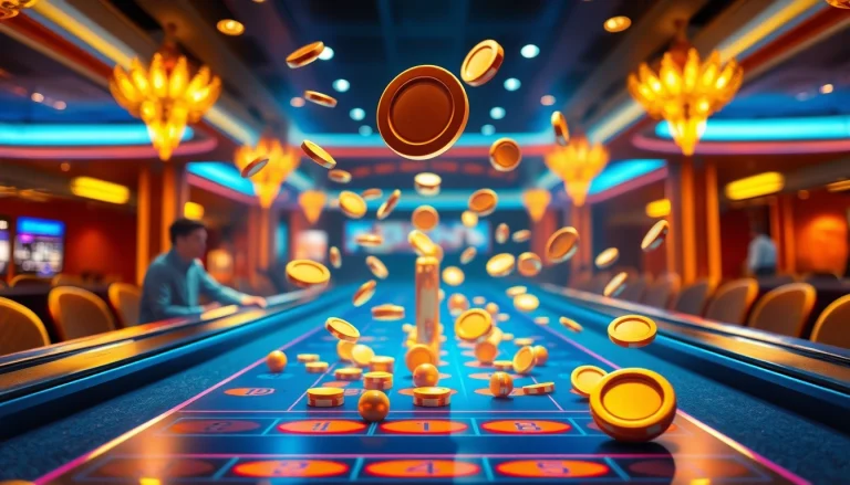 Spielfreude mit Plinko: Spieler wirft Chip in leuchtendes Spielbrett.