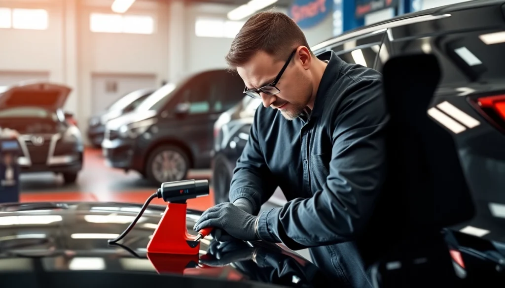 Professioneller Smart Repair München Techniker führt präzise Lackreparaturen durch.