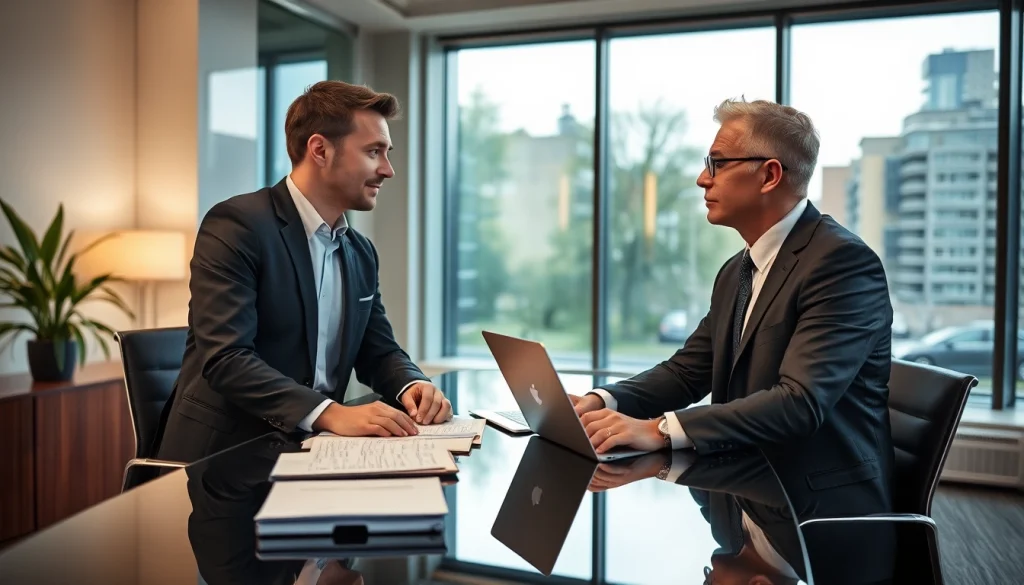 Headhunter Monchengladbach führt ein vertrauliches Gespräch im modernen Büro.