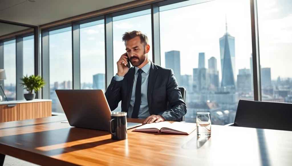 Headhunter Frankfurt bei der Arbeit - Ein professioneller Headhunter in einem modernen Büro, der in einem wichtigen Gespräch vertieft ist.