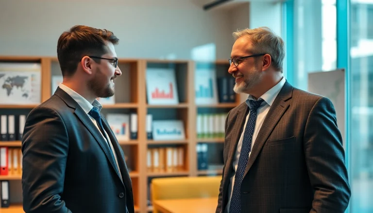 Headhunter Geschäftsführer in professionellem Gespräch, Vertrauen aufbauen.