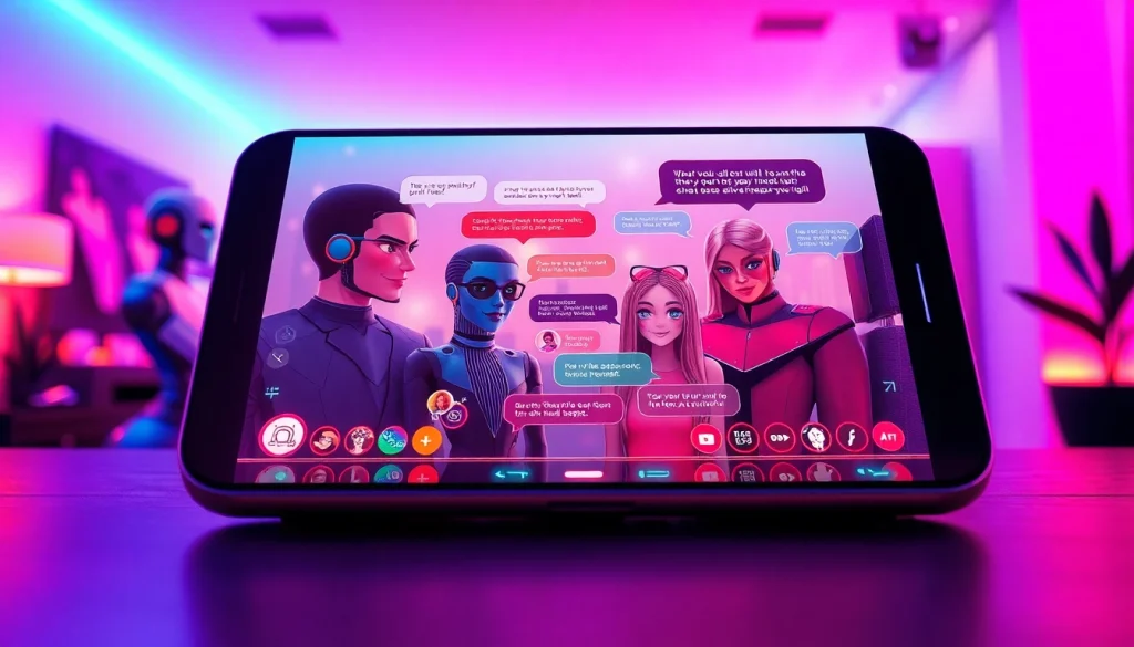 Engaging visual of a dynamic porn AI chat experience with futuristic characters.