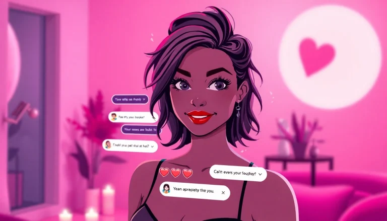 Porn AI chat interface showcasing an inviting AI character with vibrant colors and dynamic conversation.