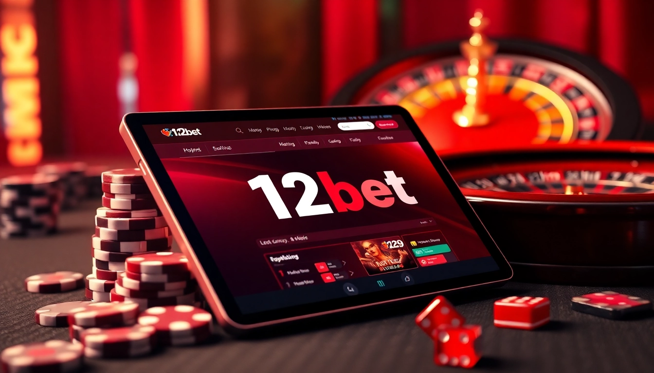 Experience thrilling online betting with 12bet link, showcasing poker chips and a digital interface.