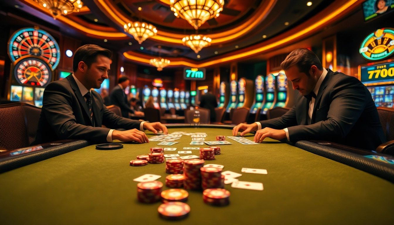 High-stakes poker game scene featuring luxurious elements and 7m-themed graphics.